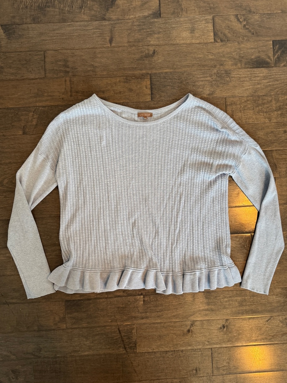 Lilla P Light Blue Ruffle-Hem Knit Sweater